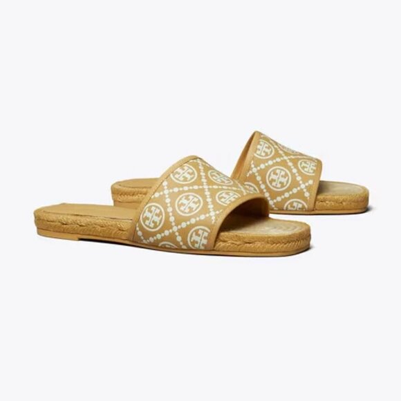 NIB Tory Burch T Monogram Espadrille Slide Sand Buff 9.5 9 - Picture 2 of 3